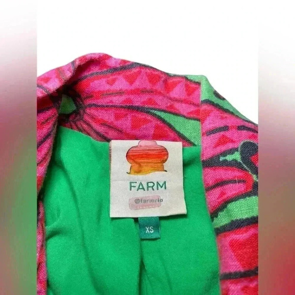 Farm Rio Banana Pitta Pink Green Floral Linen Blazer XS - Picture 9 of 9